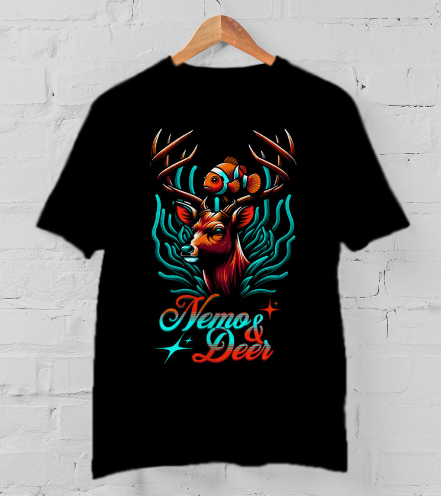 Nemo And Deer Clownfish And Antlers Fantasy Fusion T-Shirt