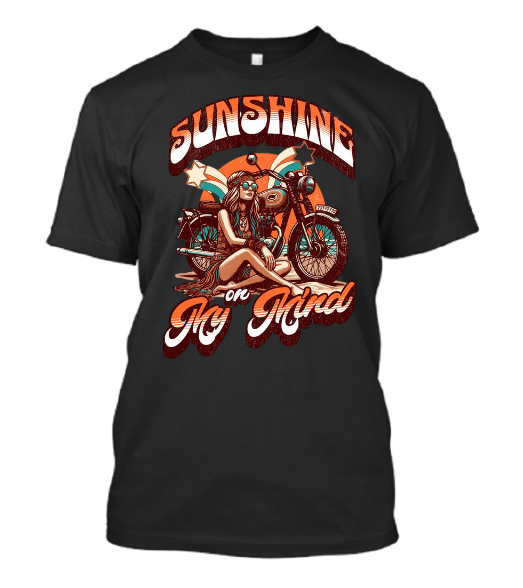 Sunshine On My Mind Hippie Motorcycle Sunset Retro Summer T-Shirt
