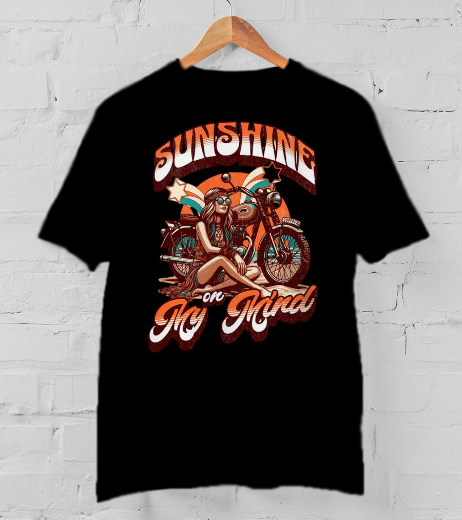 Sunshine On My Mind Hippie Motorcycle Sunset Retro Summer T-Shirt