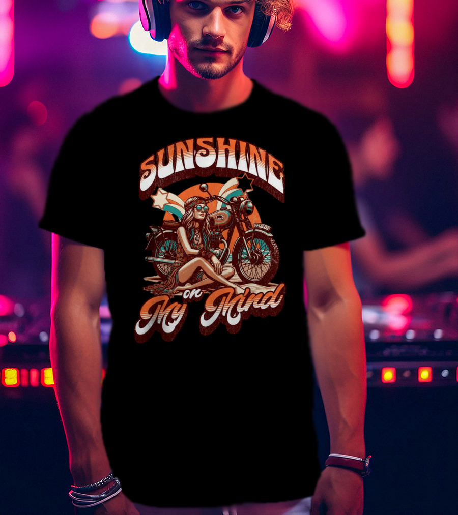Sunshine On My Mind Hippie Motorcycle Sunset Retro Summer T-Shirt