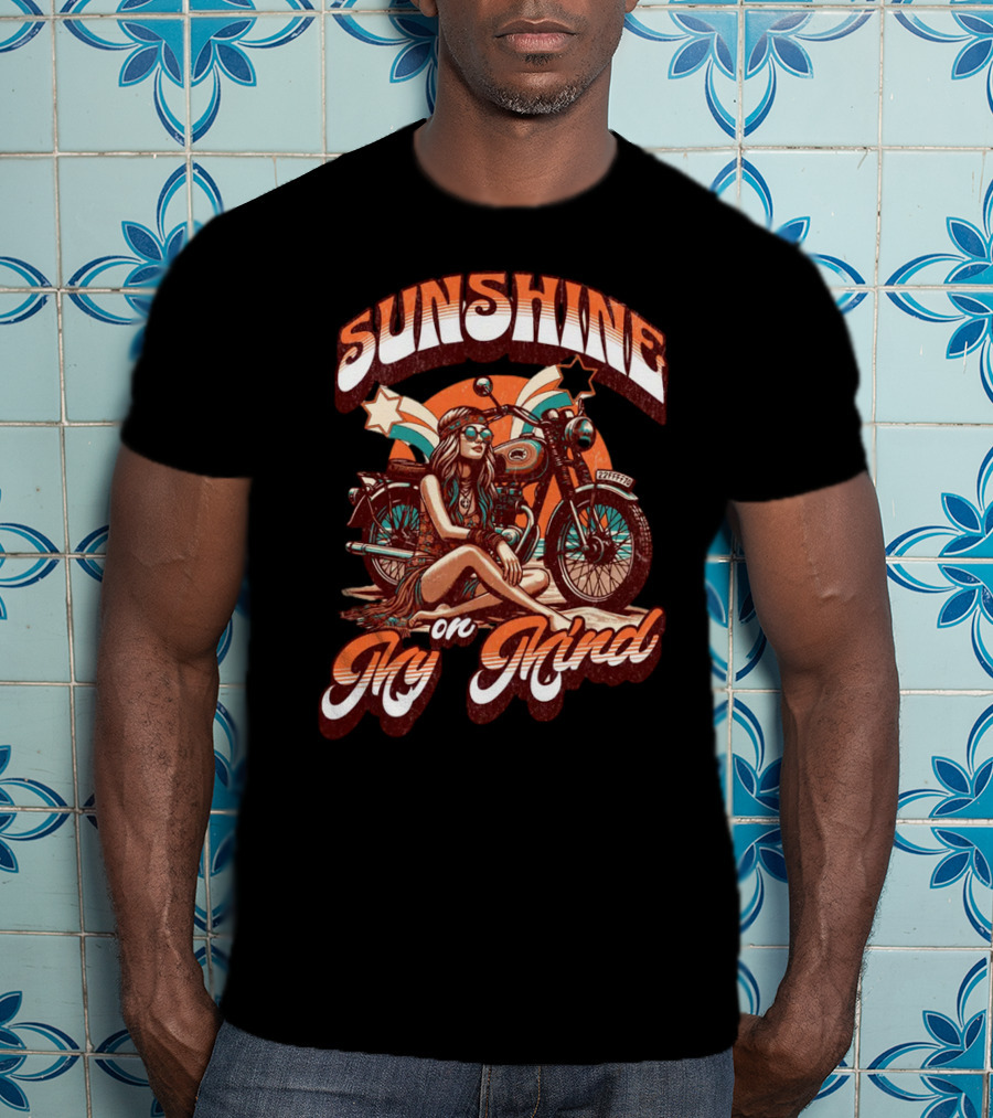 Sunshine On My Mind Hippie Motorcycle Sunset Retro Summer T-Shirt