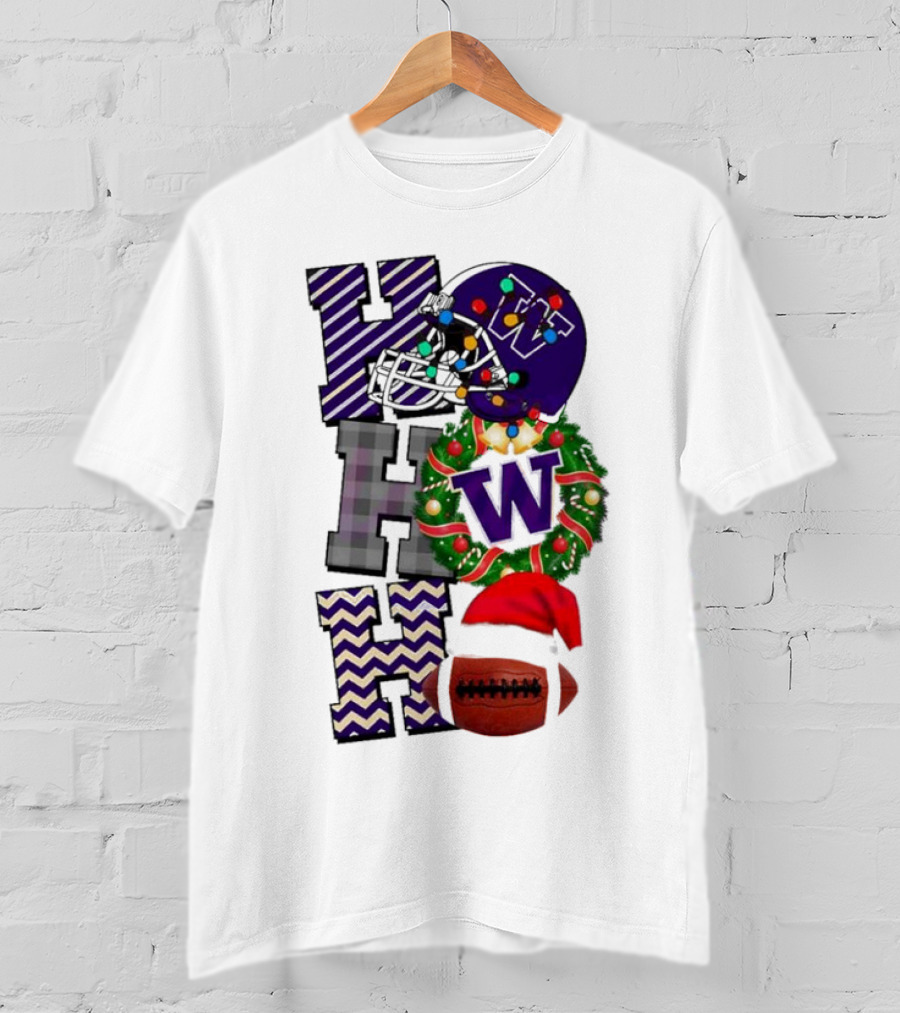 Washington Huskies Football Christmas Ho Ho Ho Helmet Wreath Ball T-Shirt