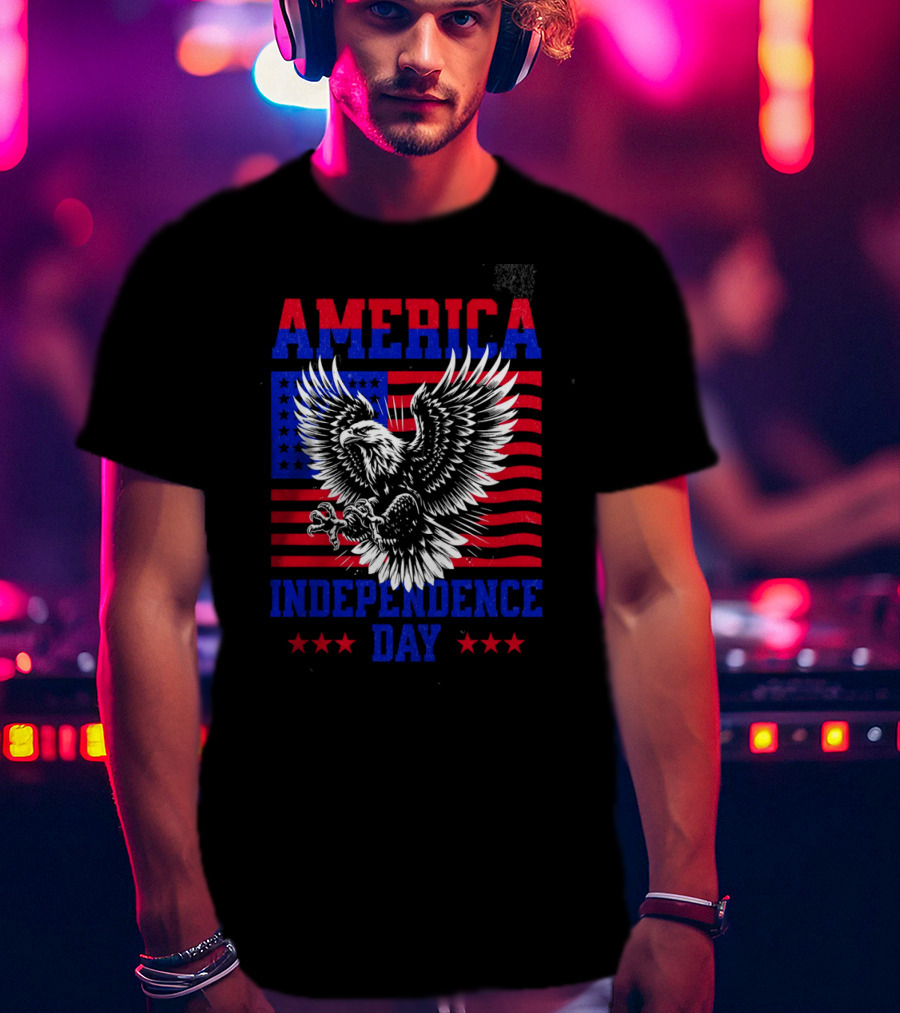 America Independence Day Eagle Flag Stars T-Shirt