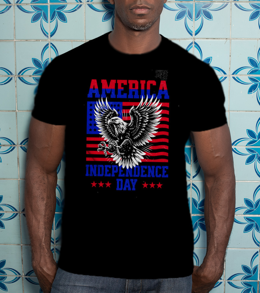 America Independence Day Eagle Flag Stars T-Shirt