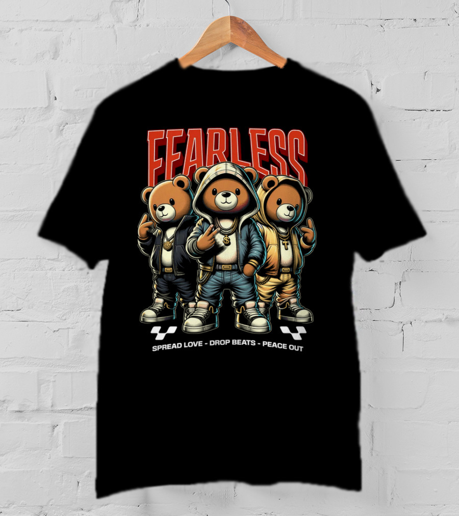FEARLESS Spread Love Drop Beats Peace Out Teddy Trio T-Shirt