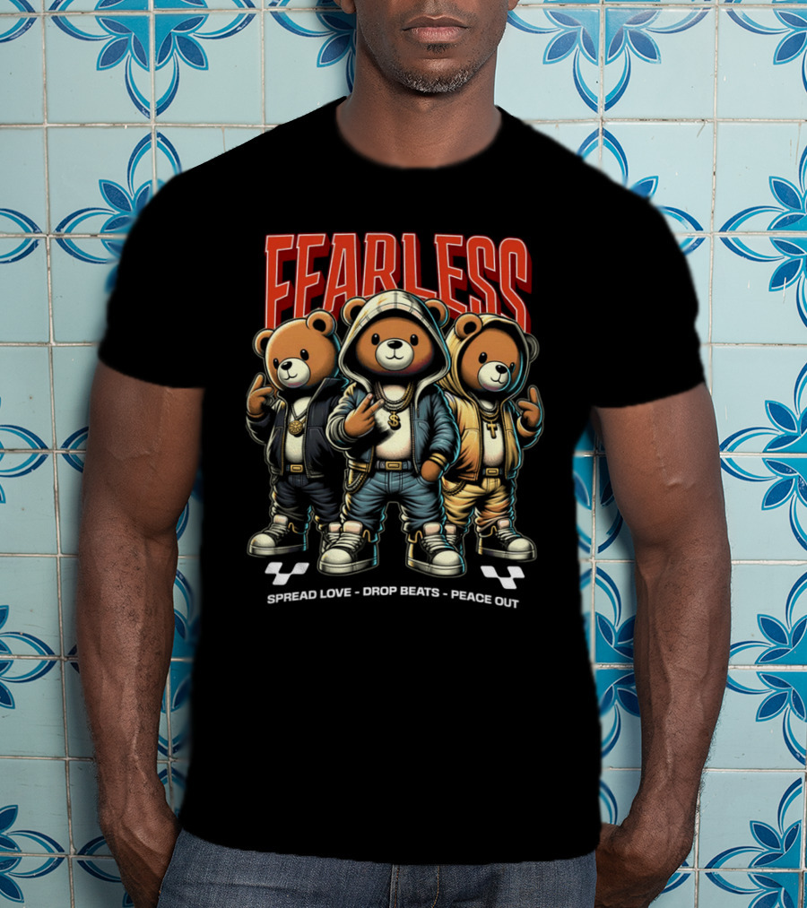 FEARLESS Spread Love Drop Beats Peace Out Teddy Trio T-Shirt