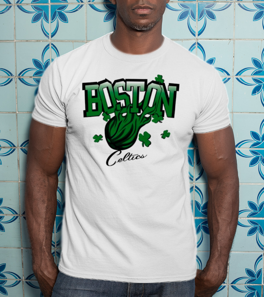 Boston Celtics Shamrock Flames Basketball Vintage T-Shirt