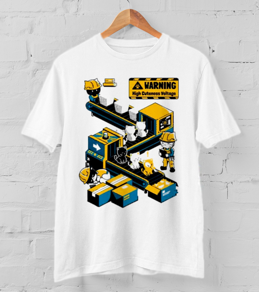 Warning High Cuteness Voltage Cats Factory Worker Warning T-Shirt