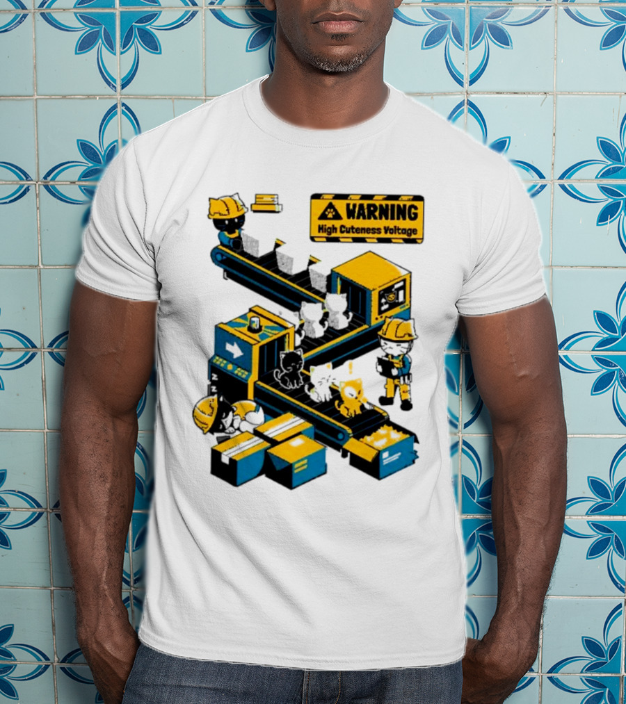 Warning High Cuteness Voltage Cats Factory Worker Warning T-Shirt