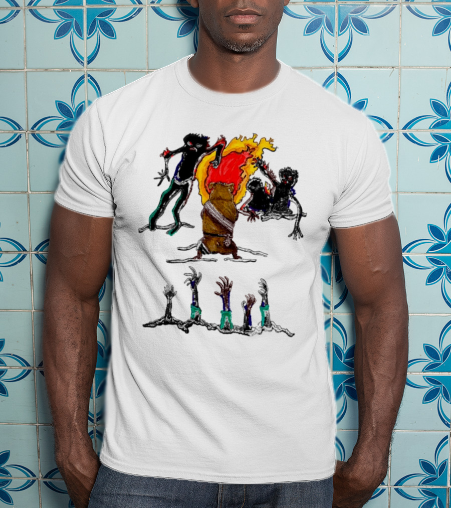 Hamster Of The Apocalypse Surrounded By Flaming Shadows T-Shirt