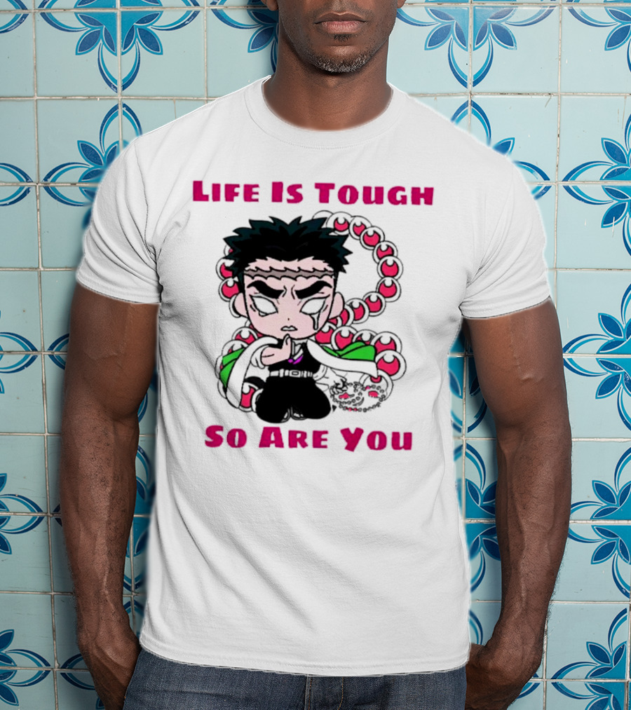 Life Is Tough So Are You Anime Character With Beads And Green Accents T-Shirt
