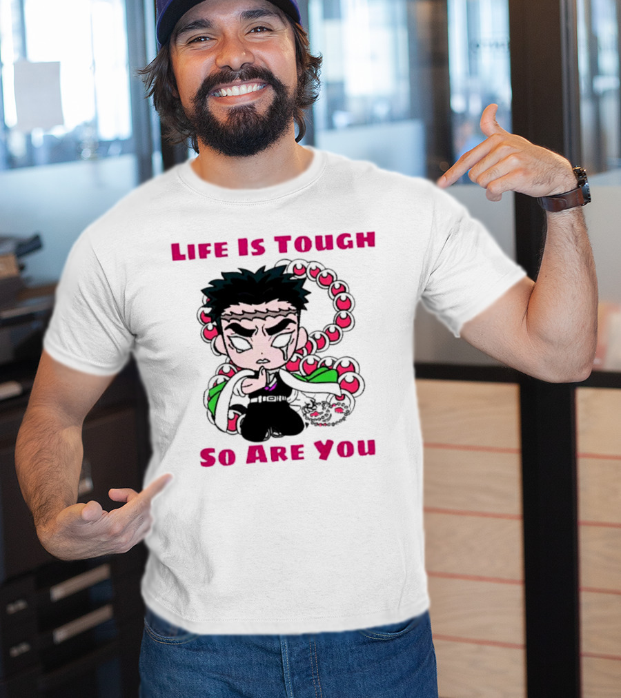 Life Is Tough So Are You Anime Character With Beads And Green Accents T-Shirt