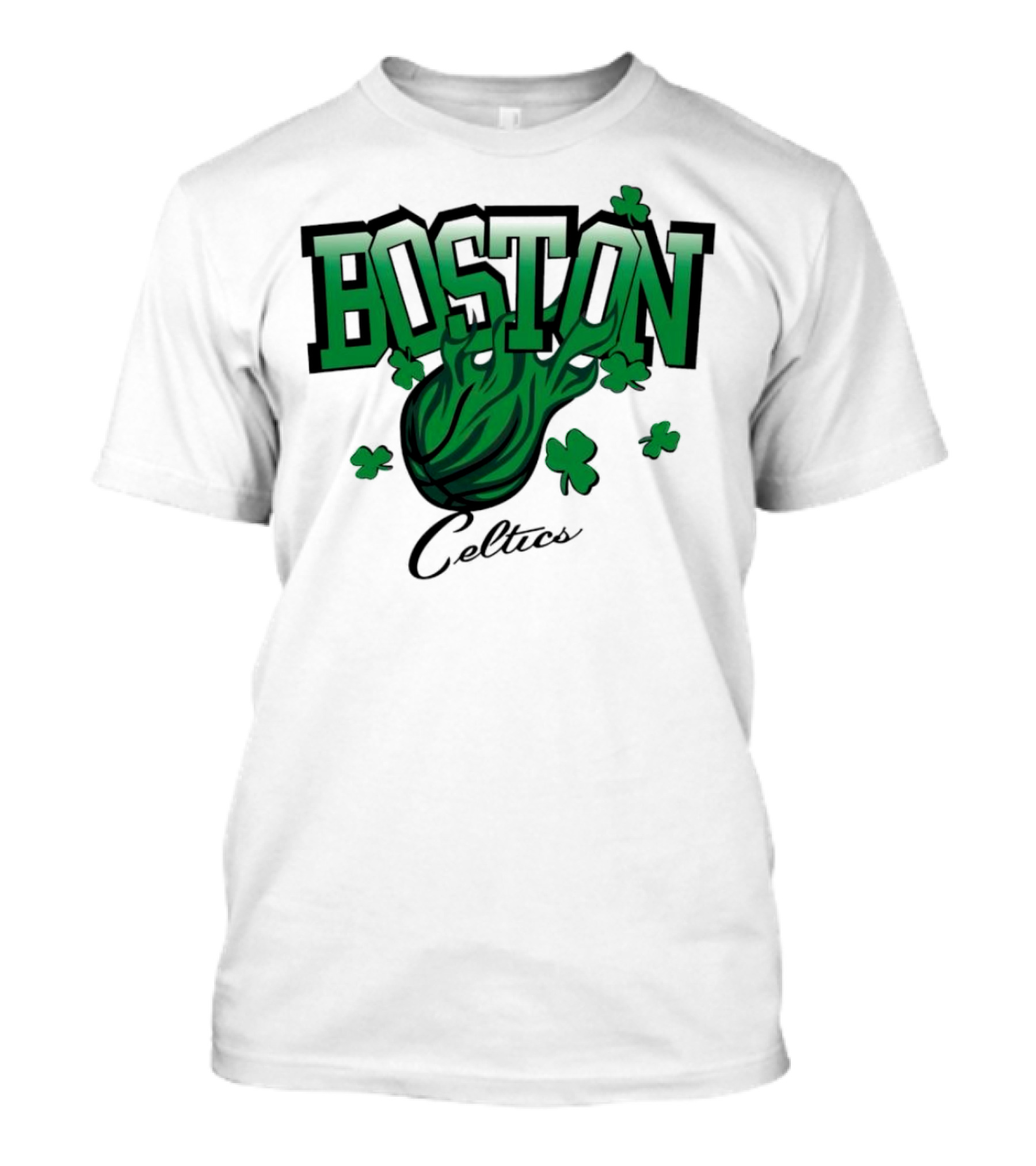 Boston Celtics Vintage Shamrock Basketball Flame T-Shirt