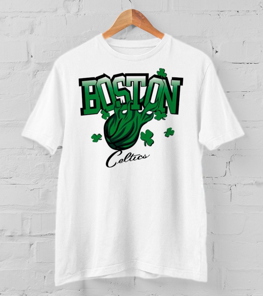 Boston Celtics Vintage Shamrock Basketball Flame T-Shirt