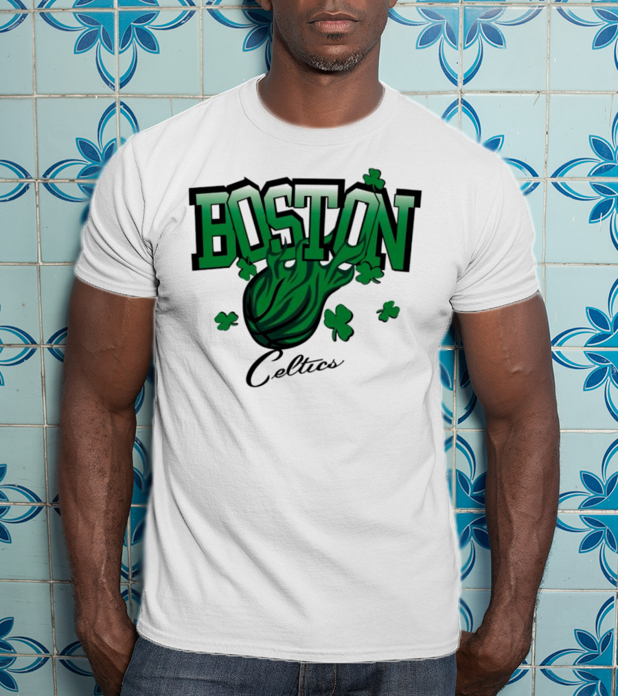 Boston Celtics Vintage Shamrock Basketball Flame T-Shirt
