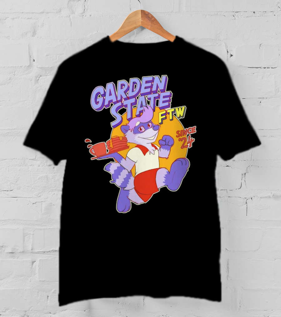 Garden State FTW Since 24 Cartoon Raccoon Serving Pancakes T-Shirt