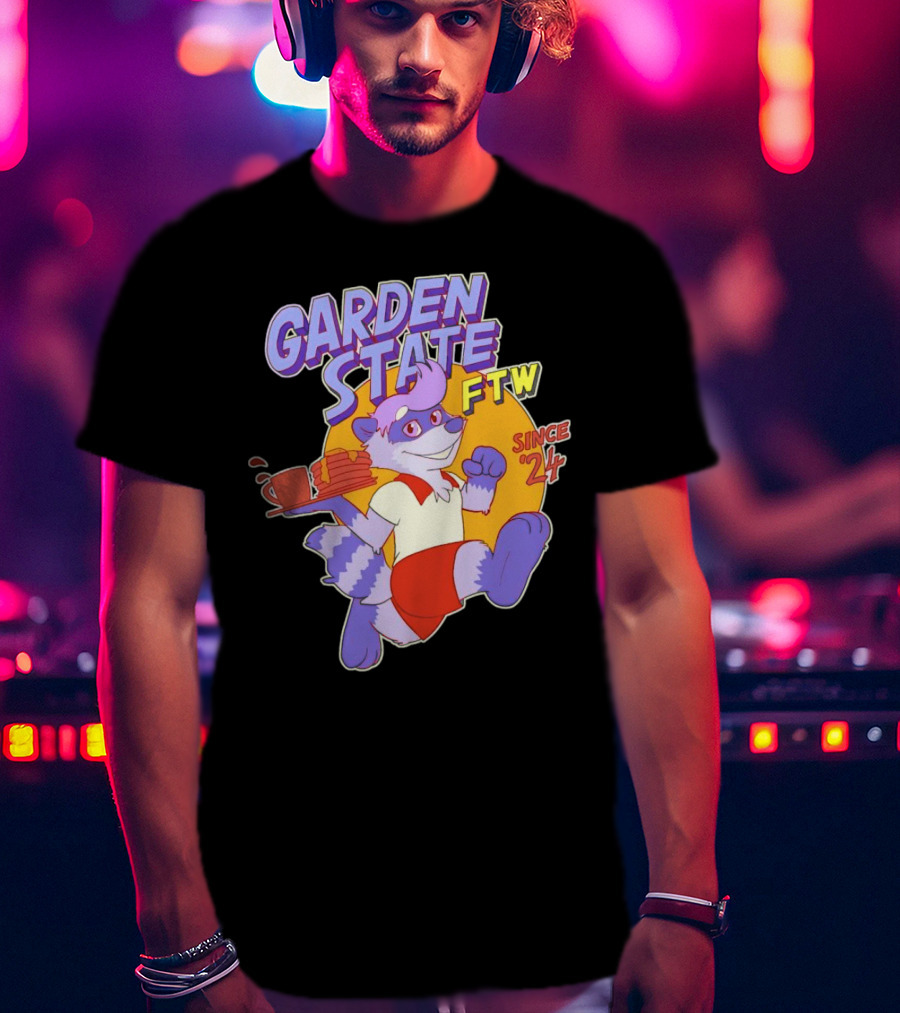 Garden State FTW Since 24 Cartoon Raccoon Serving Pancakes T-Shirt