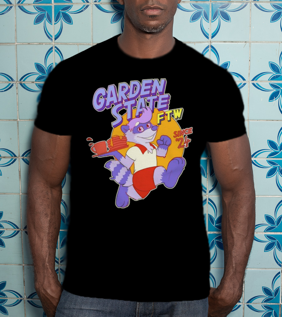 Garden State FTW Since 24 Cartoon Raccoon Serving Pancakes T-Shirt