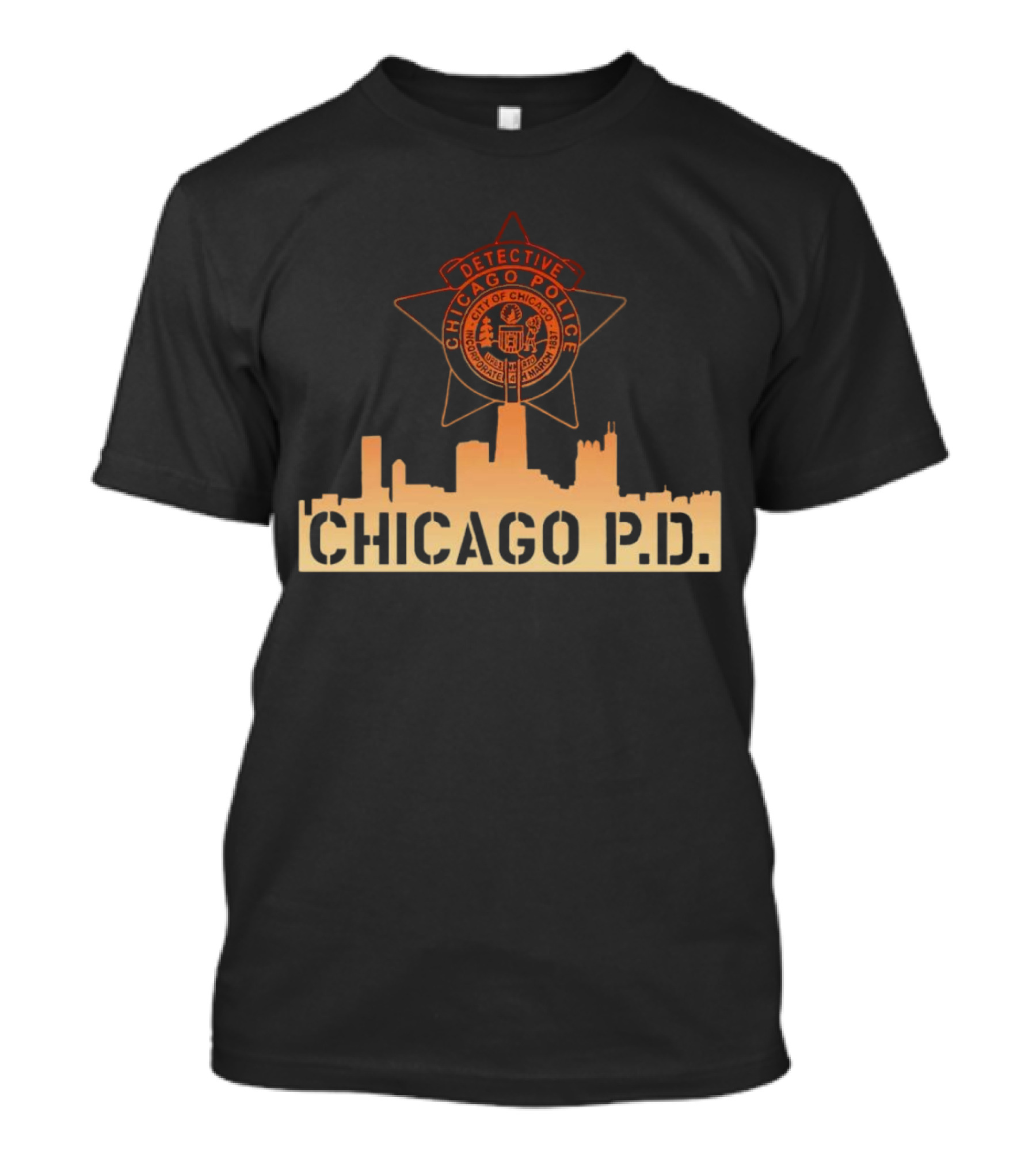 Chicago P.D. Detective Chicago Police Badge And City Skyline T-Shirt