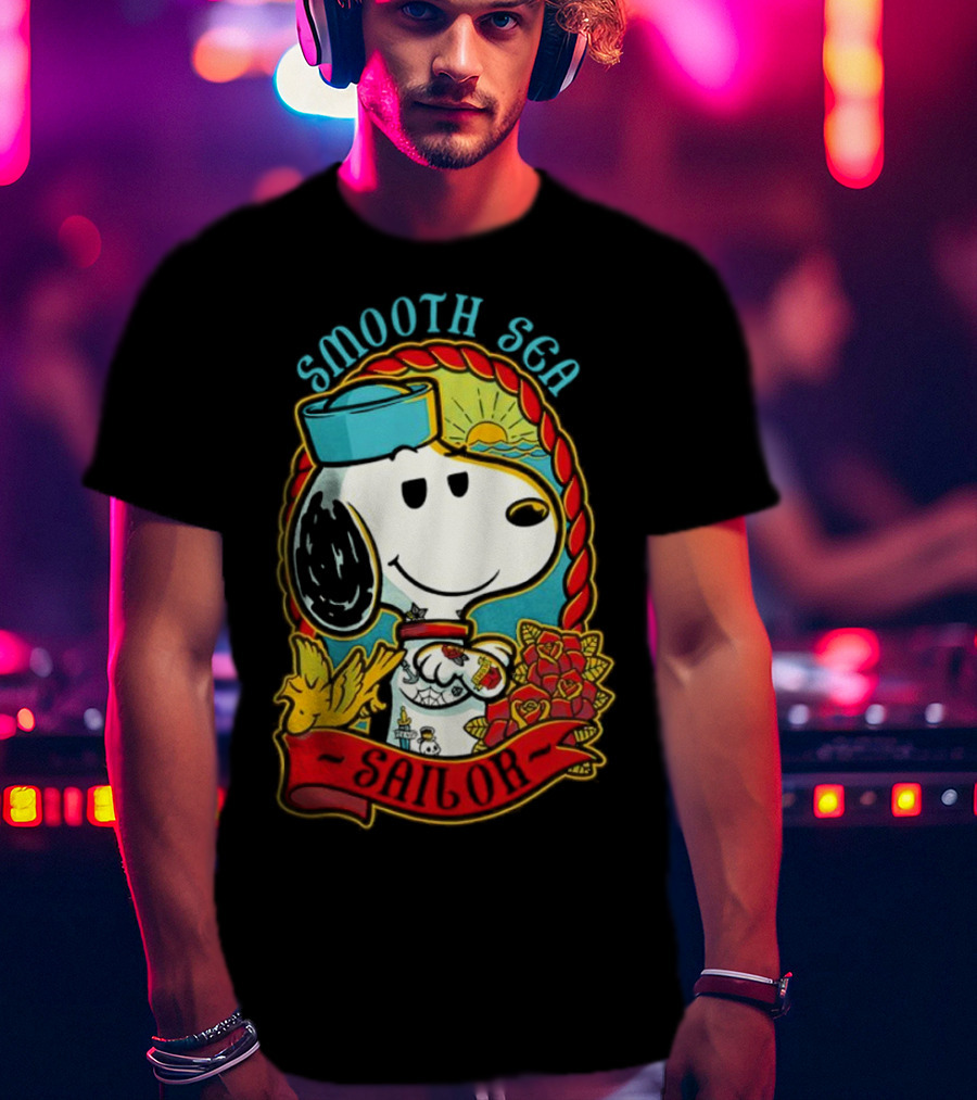 Smooth Sea Sailor Snoopy Woodstock Tattoo Motif T-Shirt