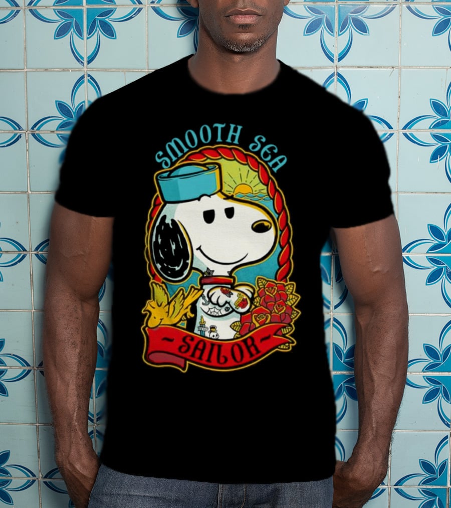 Smooth Sea Sailor Snoopy Woodstock Tattoo Motif T-Shirt