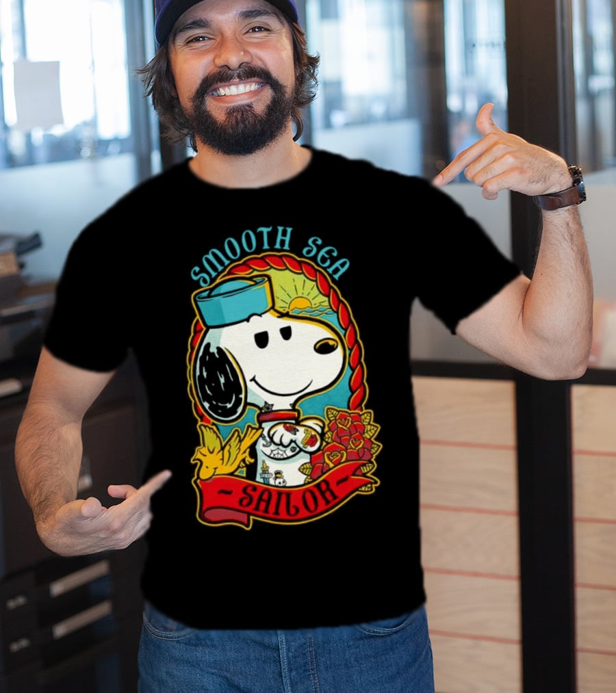 Smooth Sea Sailor Snoopy Woodstock Tattoo Motif T-Shirt