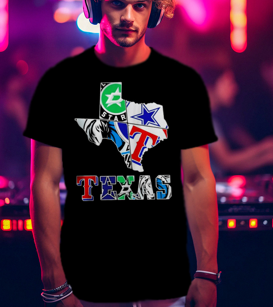 Dallas Hockey Cowboys Rangers Mavericks Texas Map T-Shirt