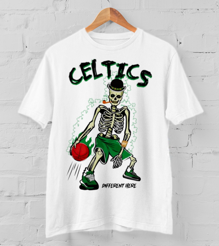 Celtics Skeleton Dribbling Basketball Different Here T-Shirt