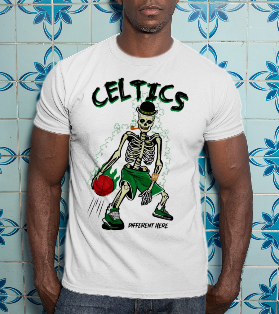 Celtics Skeleton Dribbling Basketball Different Here T-Shirt