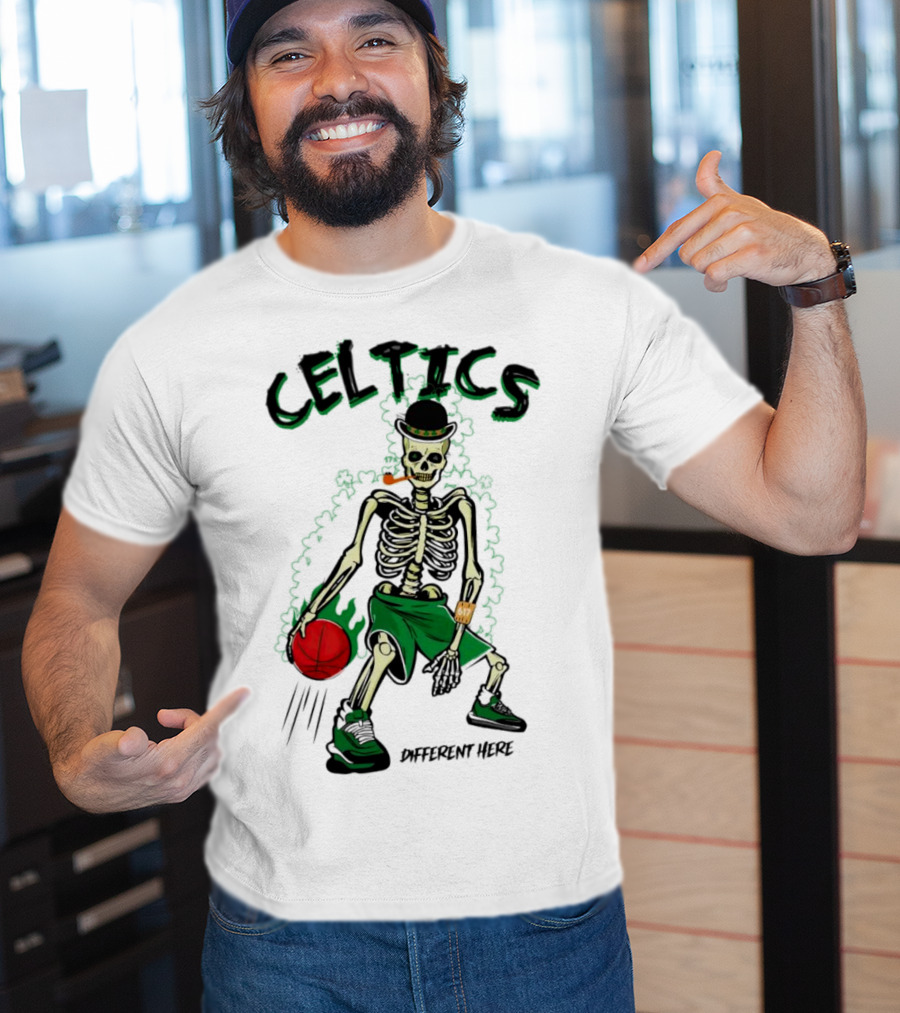 Celtics Skeleton Dribbling Basketball Different Here T-Shirt