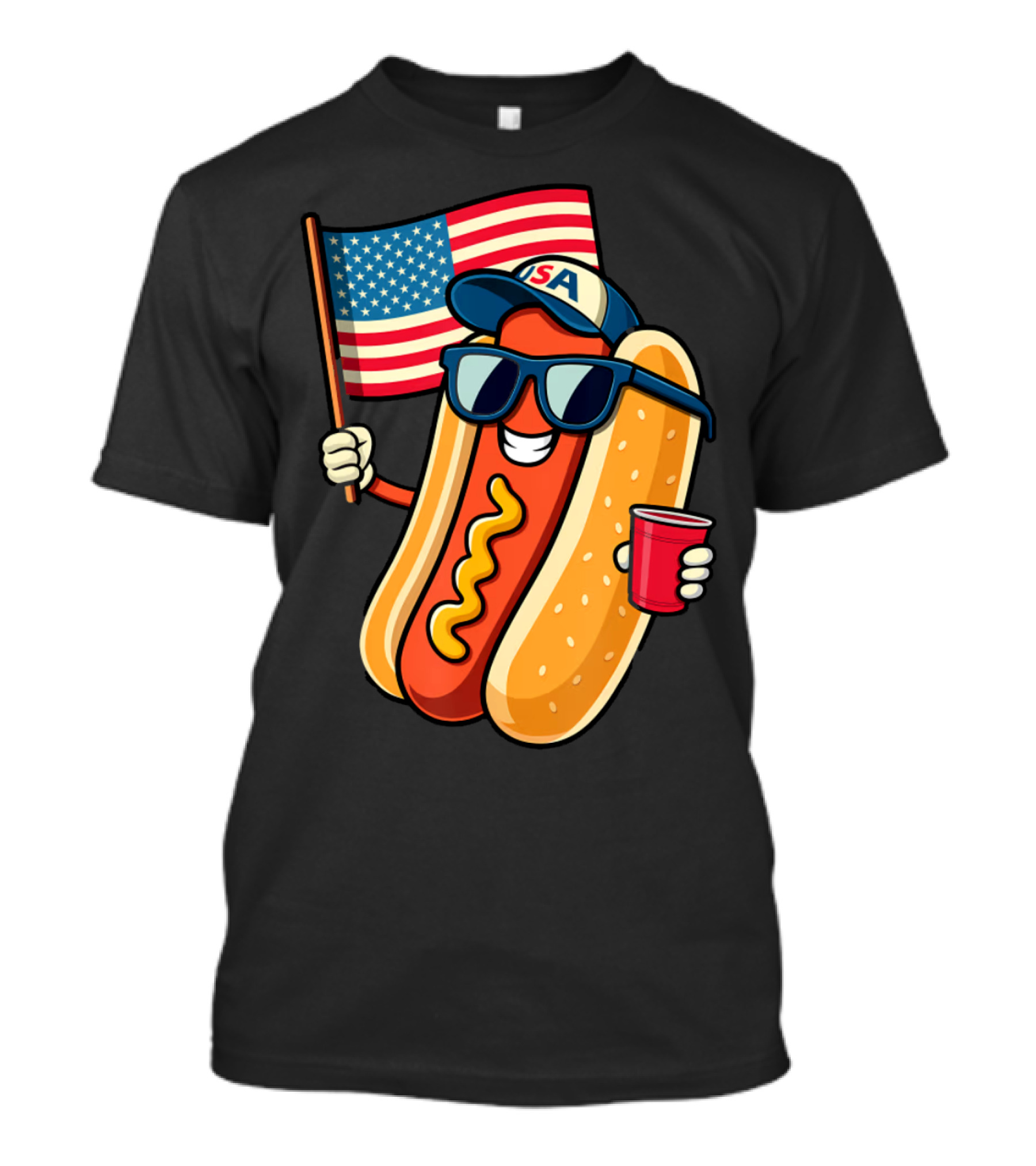 Fourth Of July USA Hotdog With American Flag And Sunglasses T-Shirt