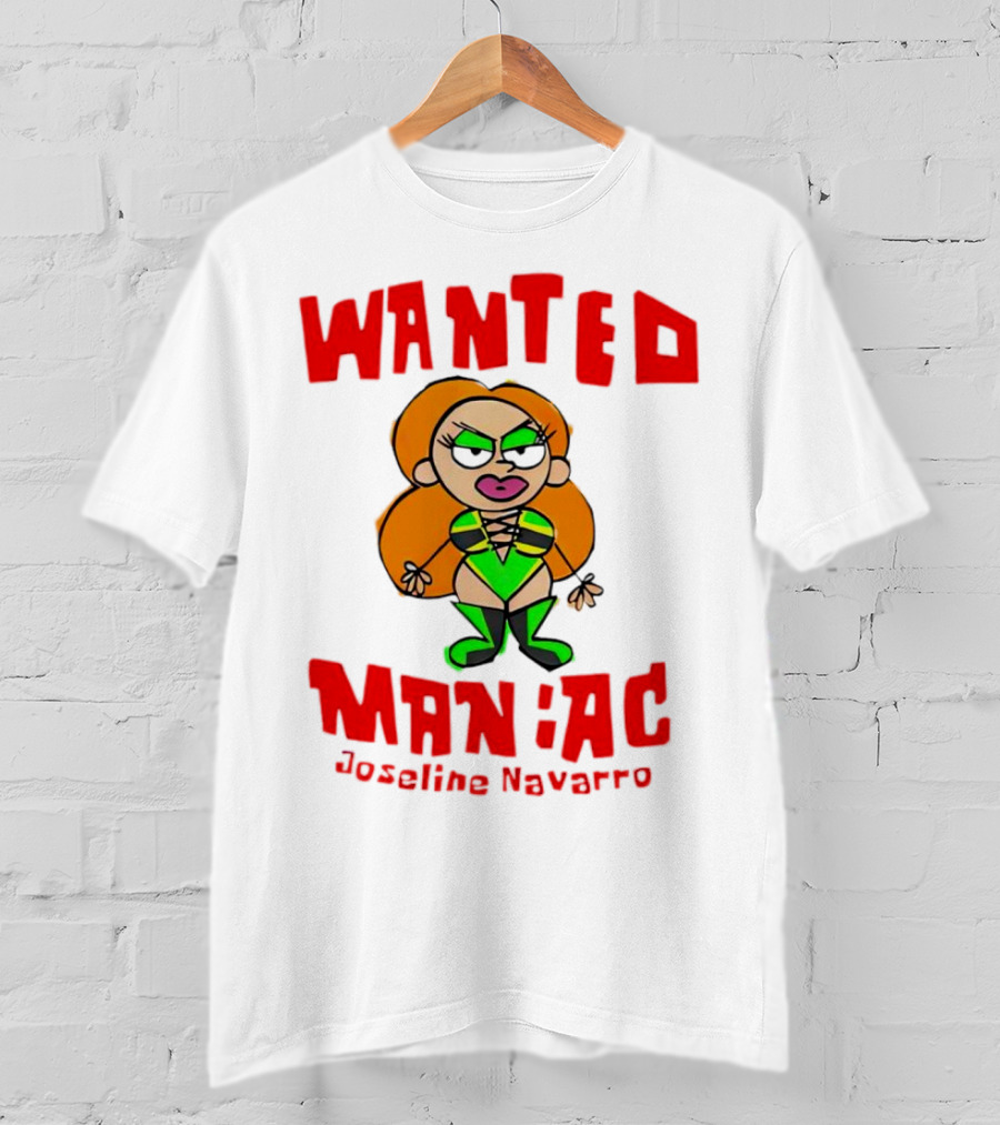 Wanted Maniac Joseline Navarro Cartoon Character In Green T-Shirt