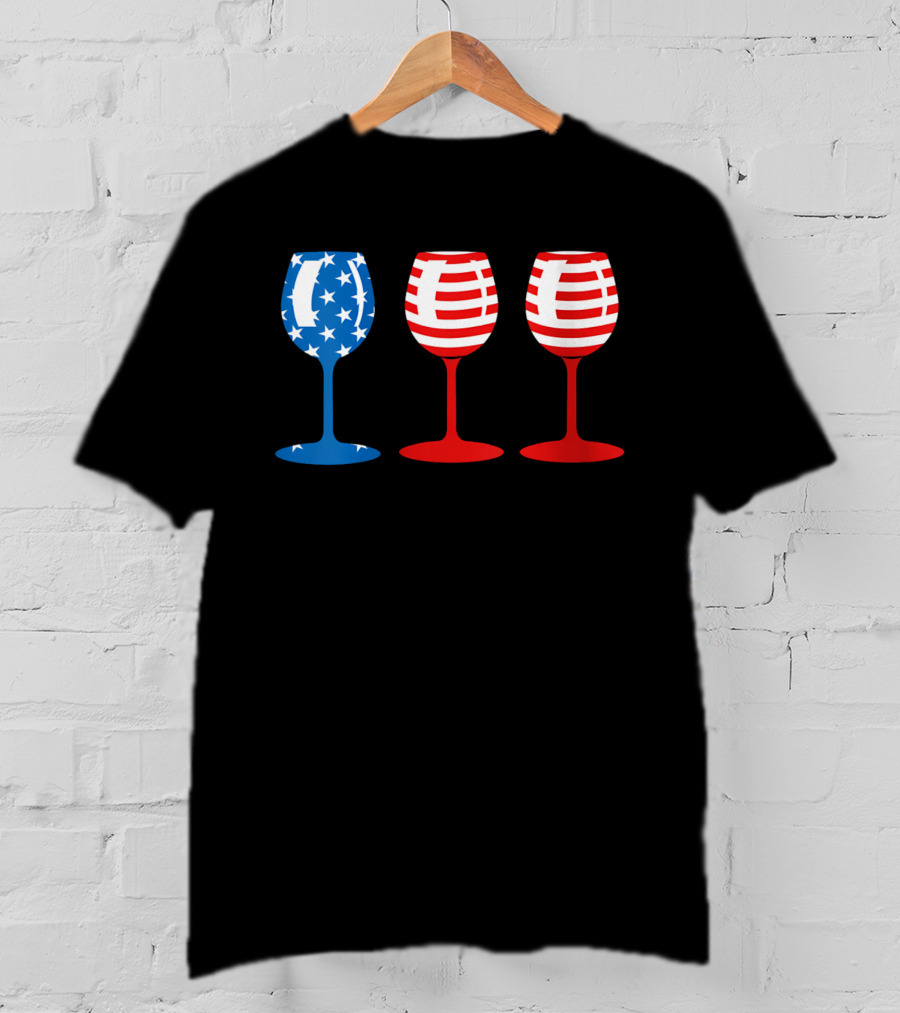 American Flag Fourth Of July Wine Glass Trio Stars And Stripes Patriotic T-Shirt