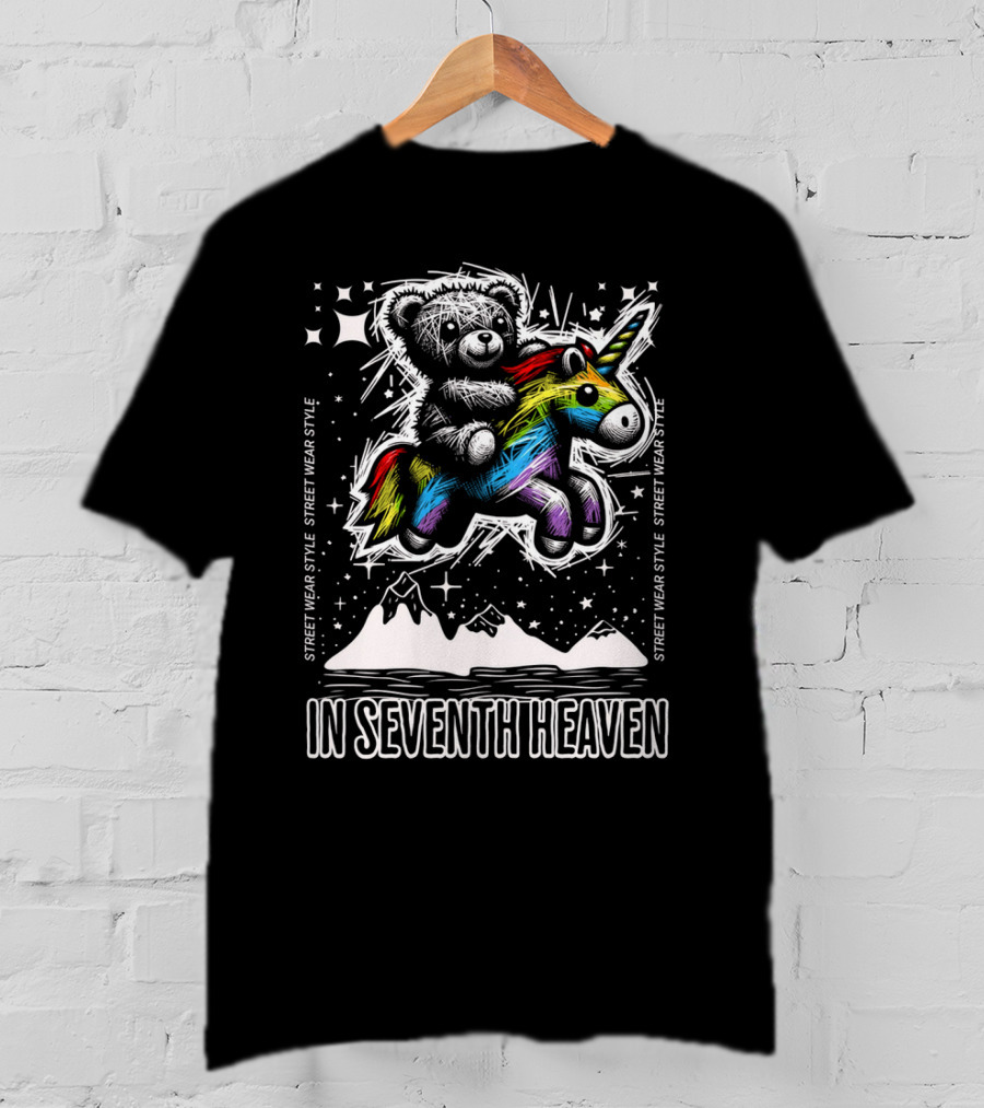 STREET WEAR STYLE Teddy And Rainbow Unicorn Adventure In Seventh Heaven T-Shirt