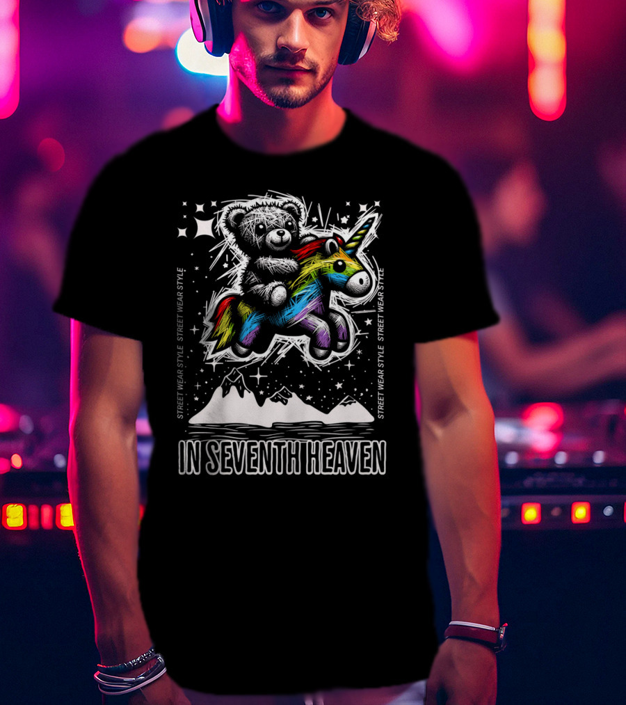 STREET WEAR STYLE Teddy And Rainbow Unicorn Adventure In Seventh Heaven T-Shirt