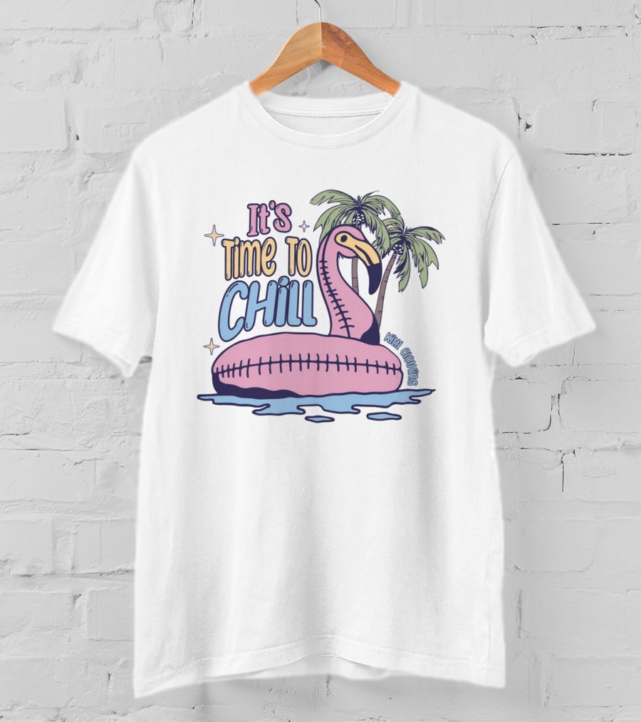 It's Time To Chill Flamingo Palm Trees Ocean Keith Owings T-Shirt