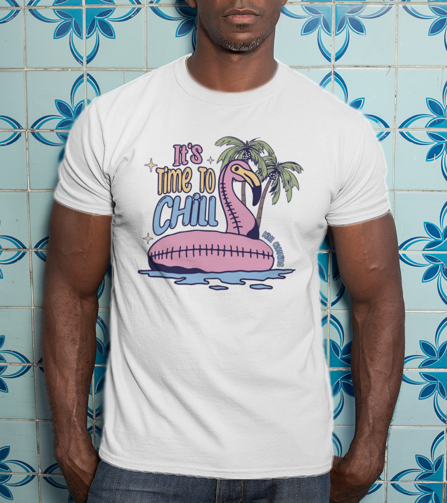 It's Time To Chill Flamingo Palm Trees Ocean Keith Owings T-Shirt