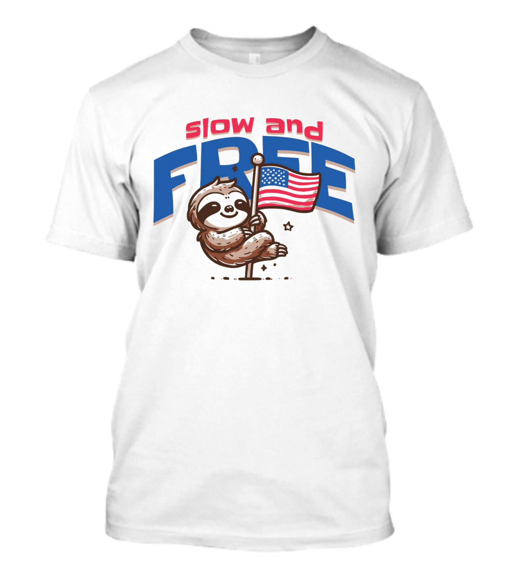 Slow And Free Sloth With American Flag T-Shirt