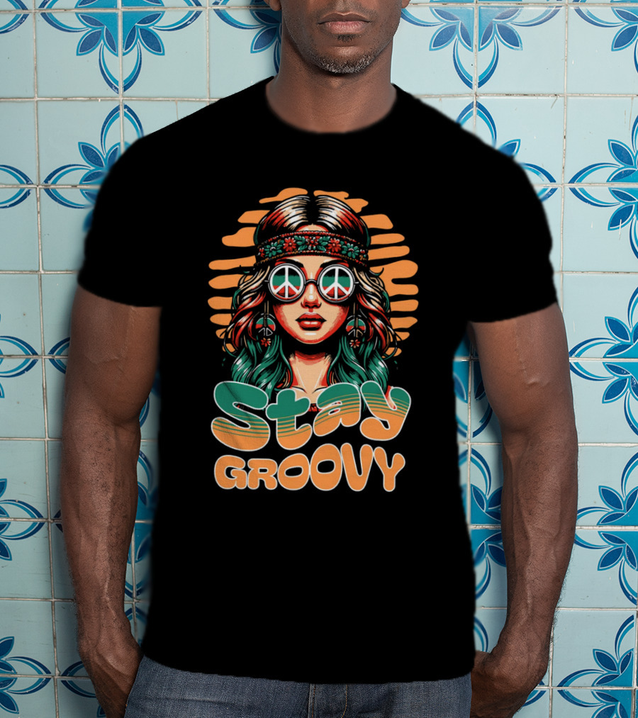 Stay Groovy Retro Hippie Peace Sign Glasses T-Shirt