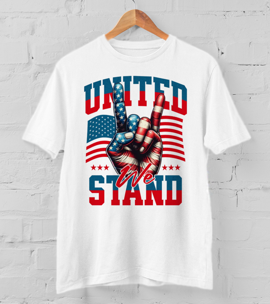 United We Stand American Flag Hand Gesture T-Shirt