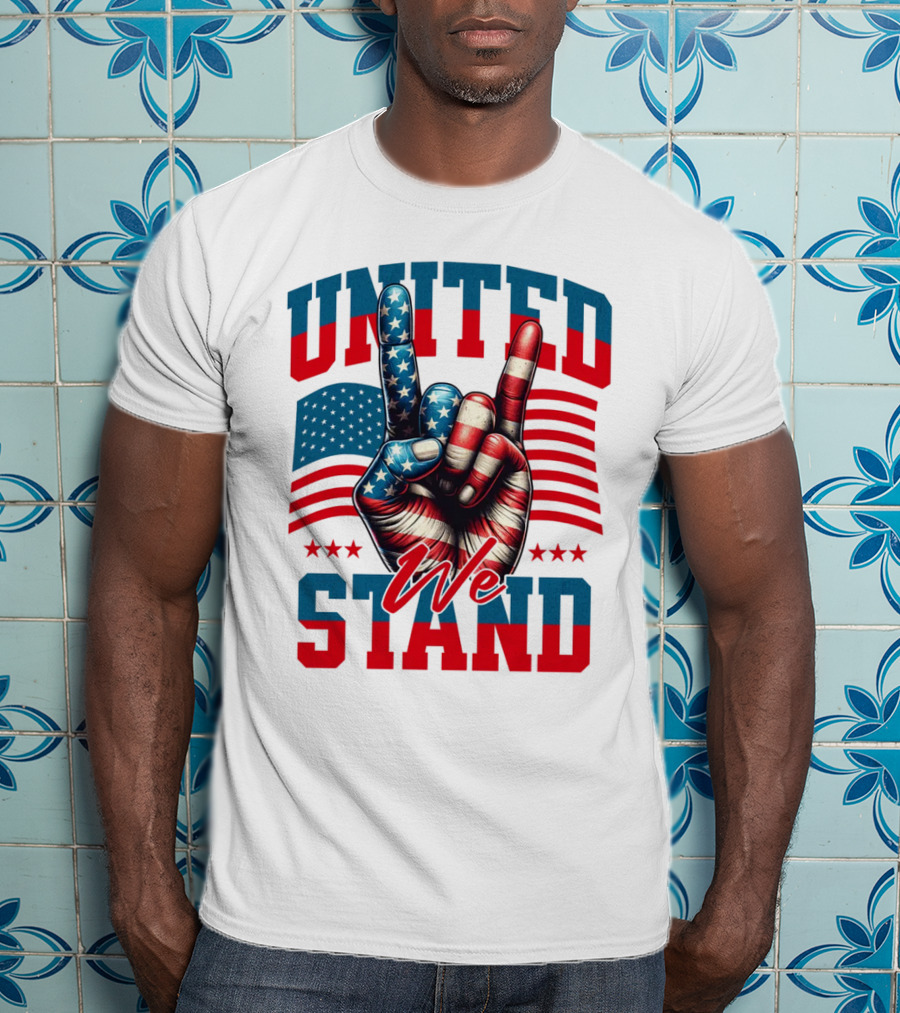 United We Stand American Flag Hand Gesture T-Shirt