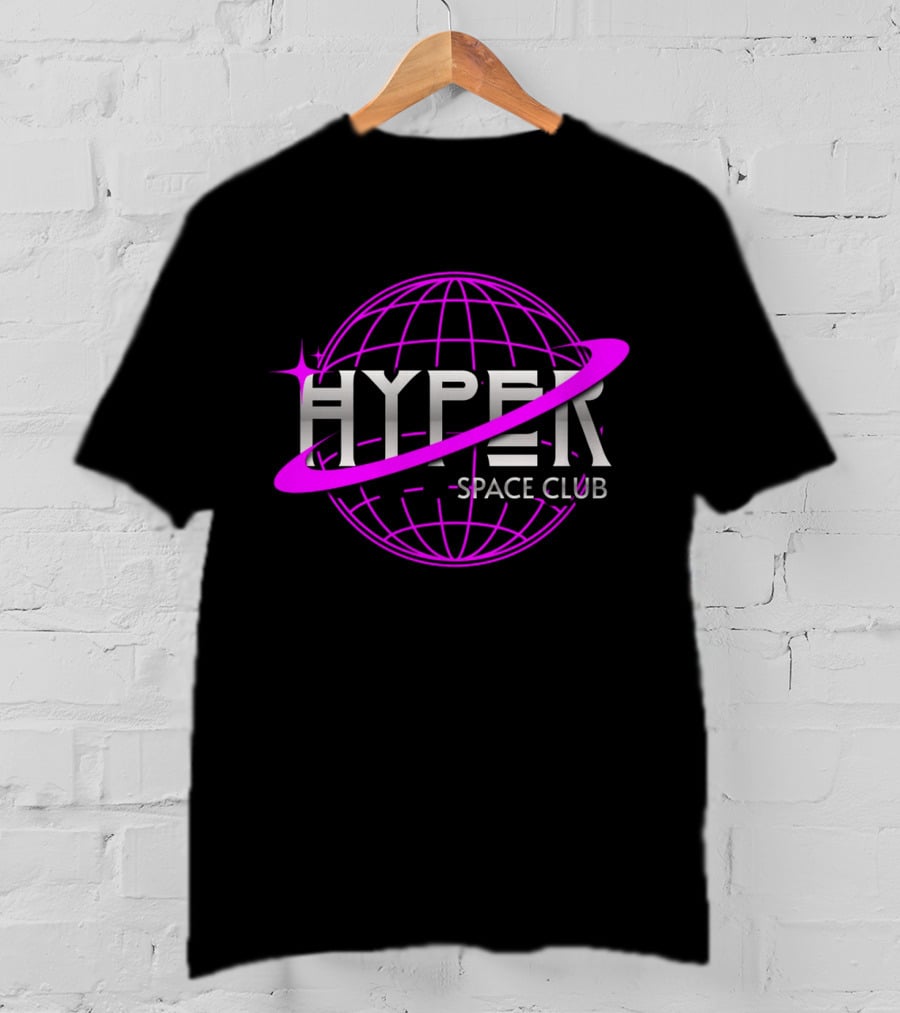 HYPER Space Club Vibrant Y2K Branding T-Shirt