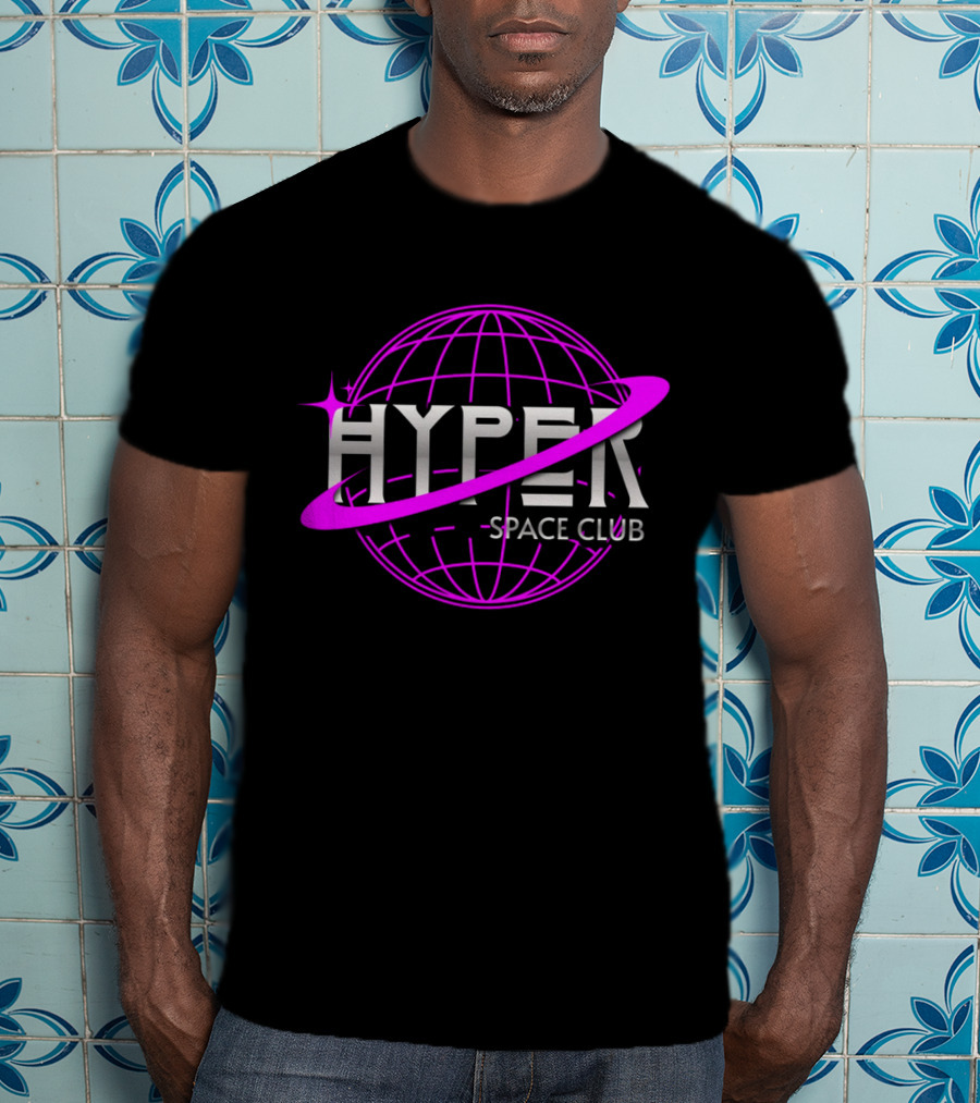 HYPER Space Club Vibrant Y2K Branding T-Shirt