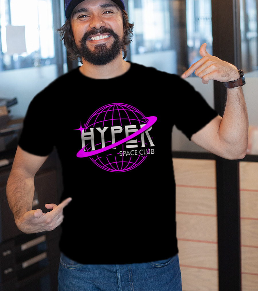 HYPER Space Club Vibrant Y2K Branding T-Shirt