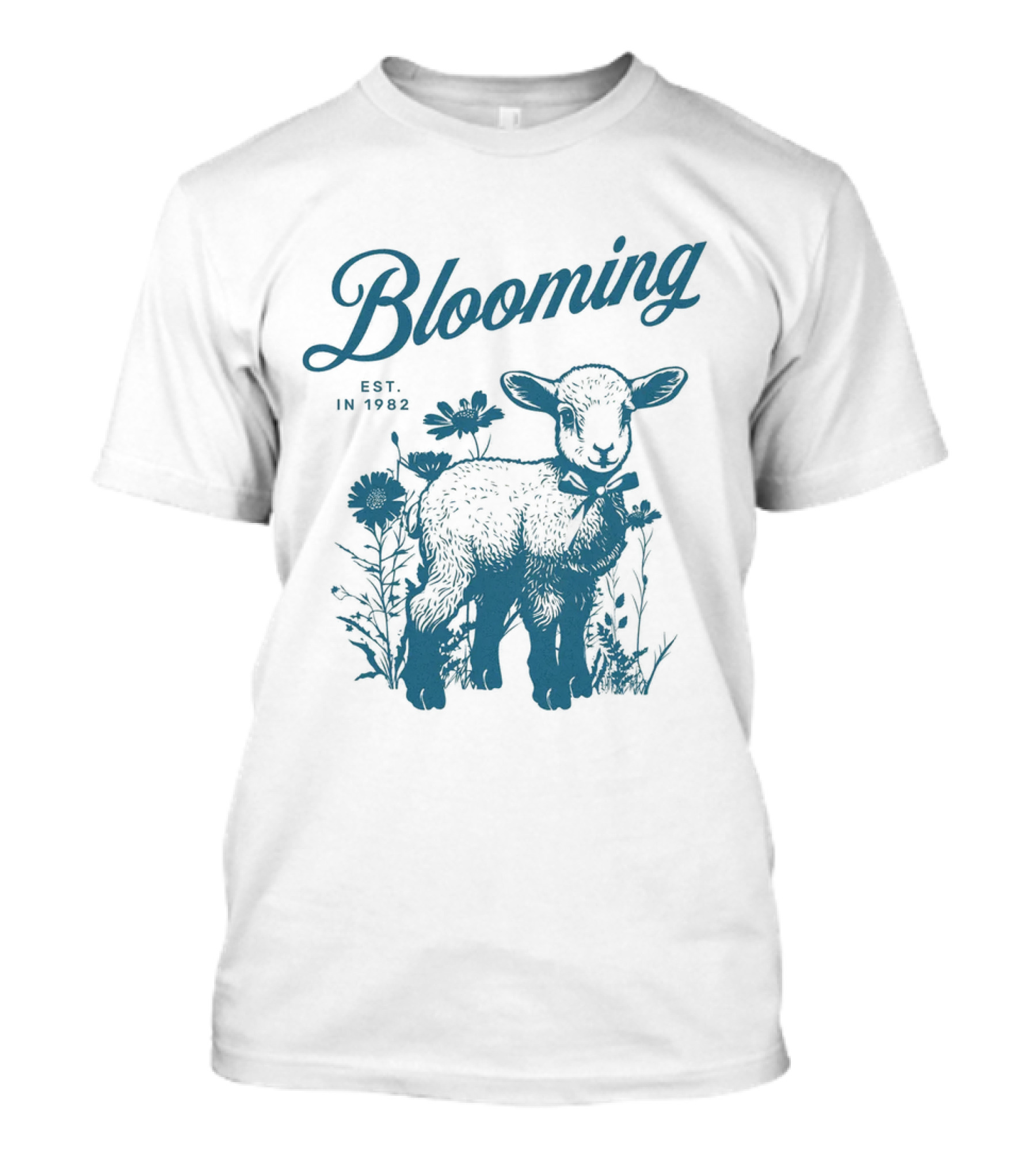Blooming Est. In 1982 Vintage Style Lamb With Flowers T-Shirt