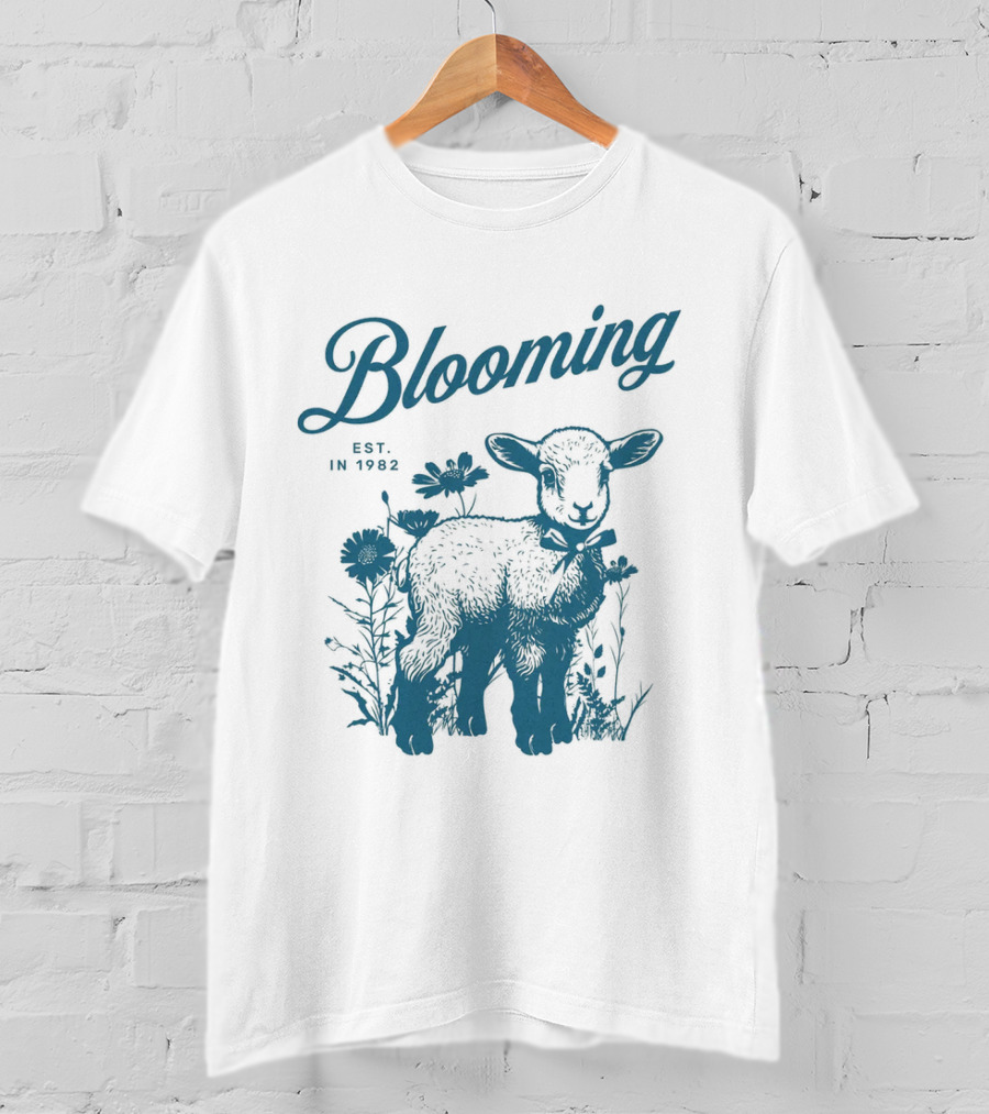 Blooming Est. In 1982 Vintage Style Lamb With Flowers T-Shirt