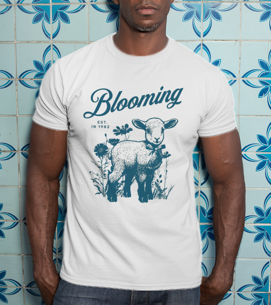 Blooming Est. In 1982 Vintage Style Lamb With Flowers T-Shirt