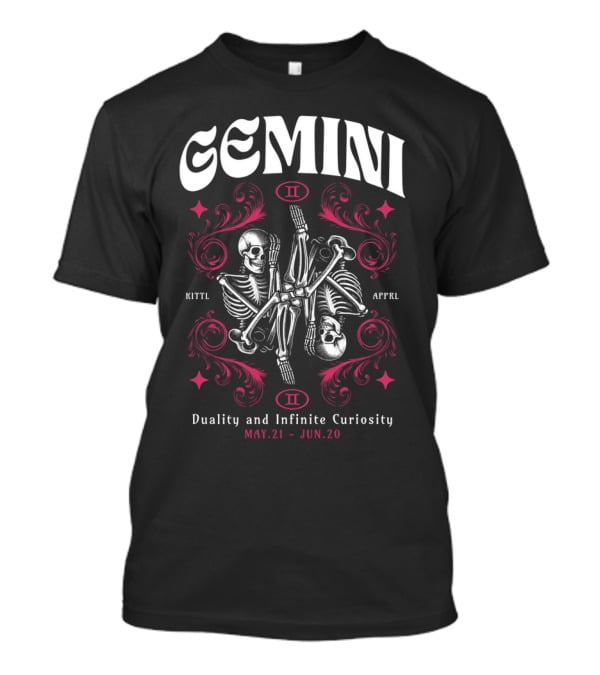 Gemini Zodiac Skeleton Duality Infinite Curiosity Vintage May 21 Jun 20 T-Shirt
