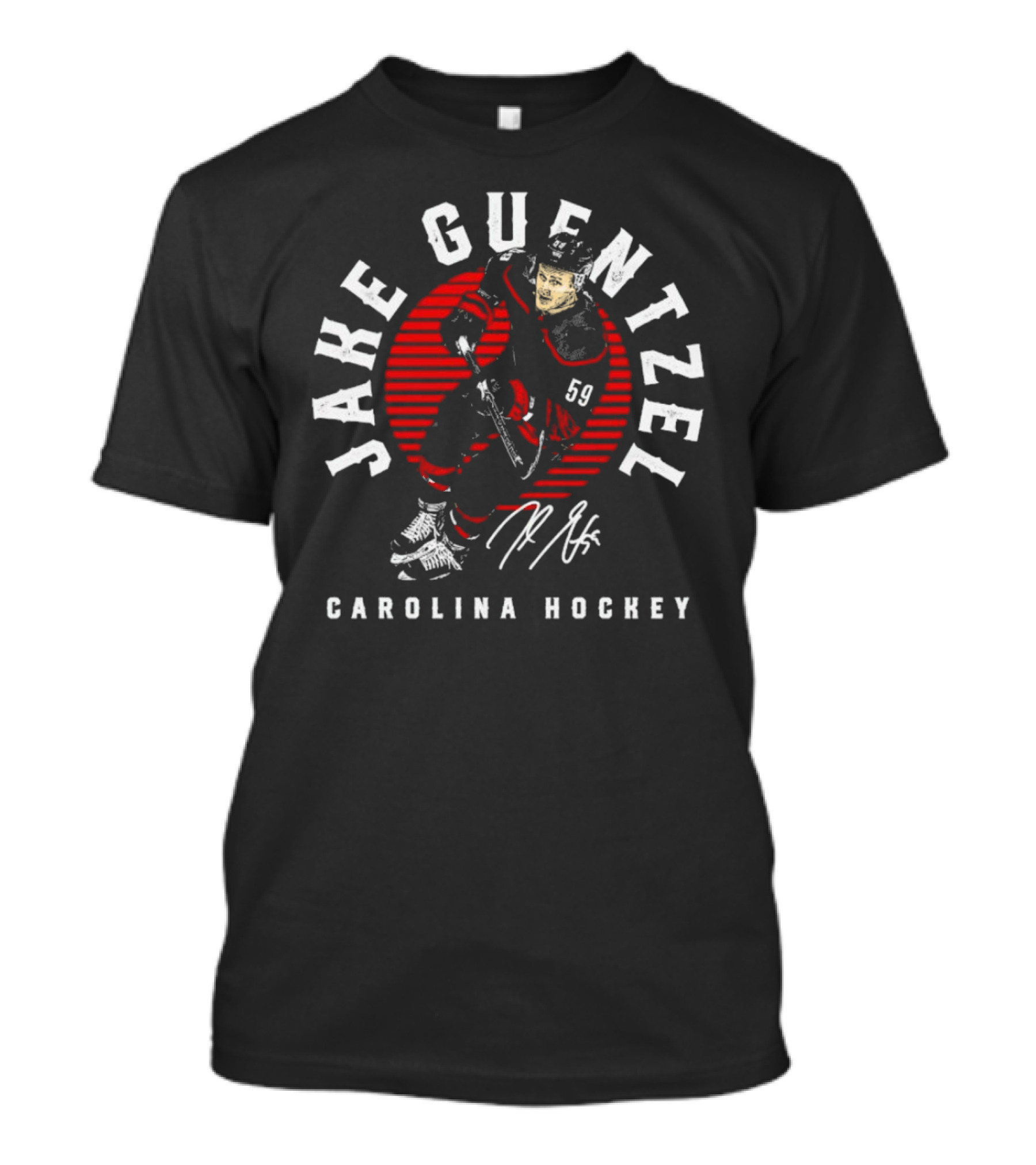 Jake Guentzel Carolina Hockey Number 59 Emblem With Red Circle And Signature T-Shirt