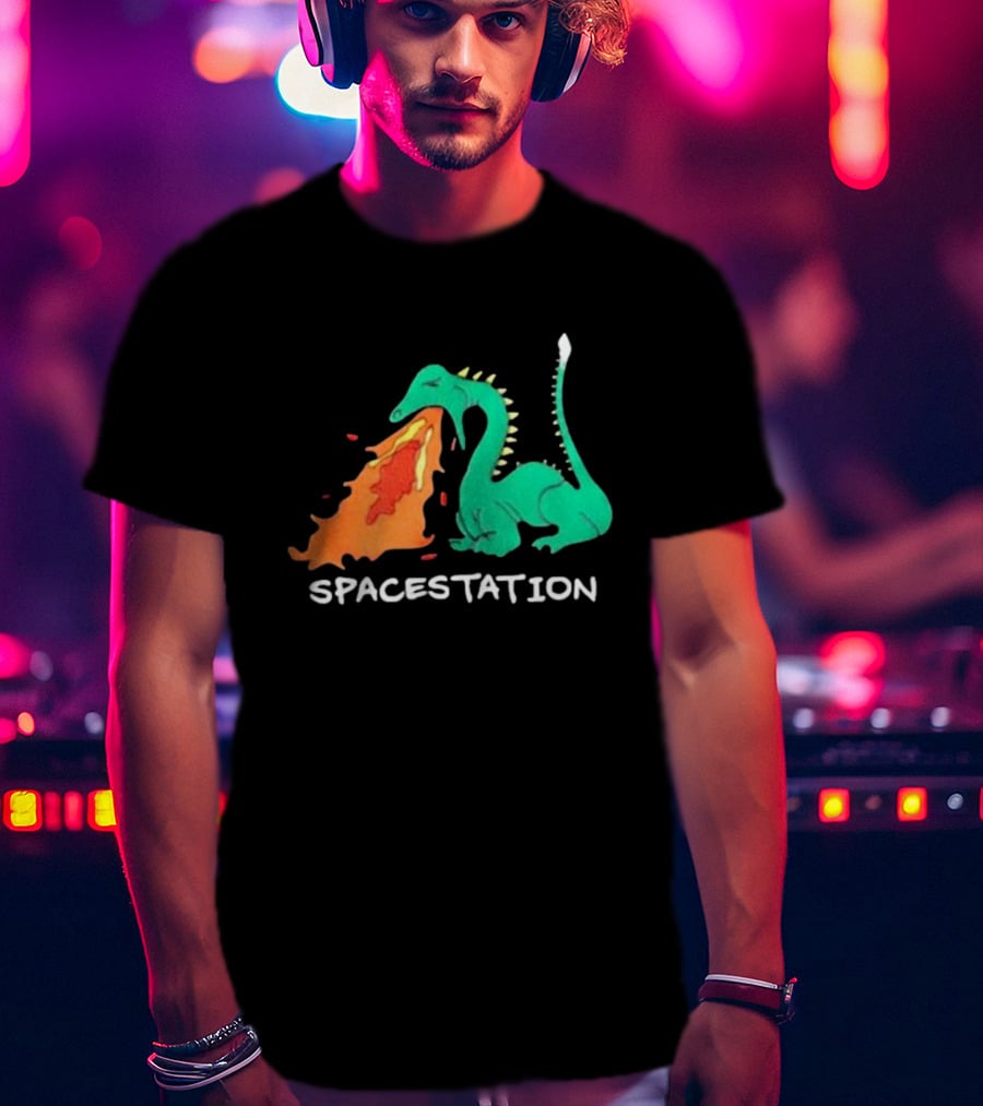 Spacestation Dragon Breathing Fire Gaming T-Shirt